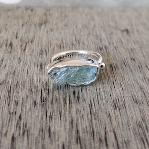 Raw Aquamarine Stone Ring: Handmade 925 Sterling Silver