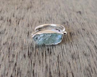 Raw Aquamarine Stone Ring: Handmade 925 Sterling Silver