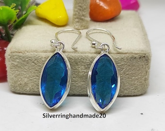 Handmade Blue Topaz Earrings, 925 Sterling Silver, Ear Wire Jewelry