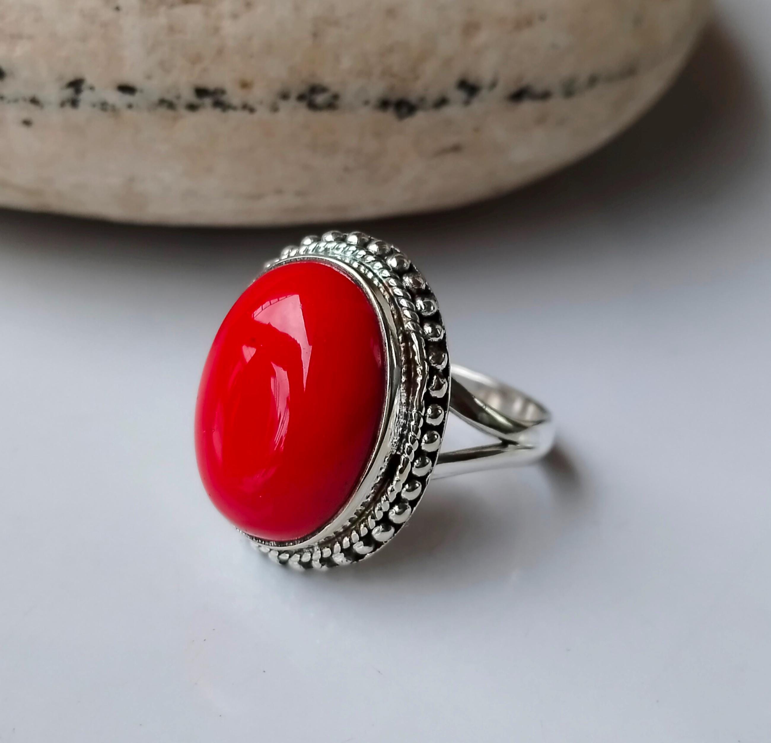 Handmade Red Coral Ring: 925 Sterling Silver Statement Ring - Etsy