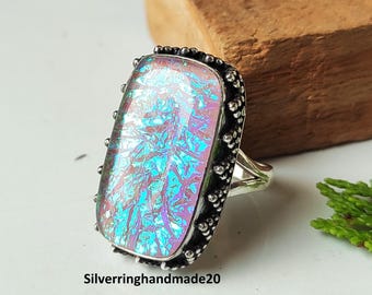 Pink Triplet Opal Gemstone Ring, 925 Sterling Silver, Handmade Statement Jewelry