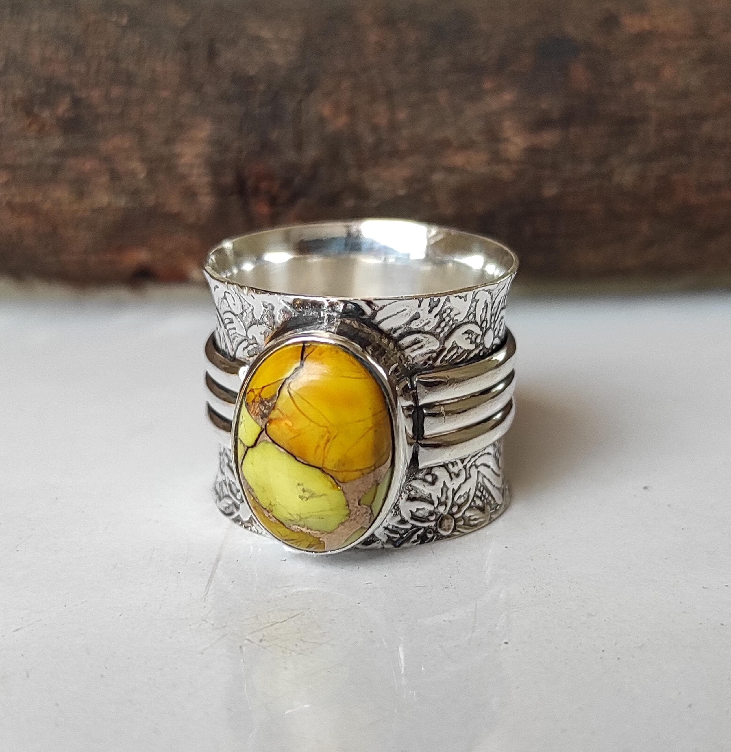 Honey Rose Dahlia Turquoise Ring: Handmade 925 Sterling Silver