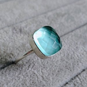 Aquamarine Gemstone Ring: 925 Sterling Silver Statement Ring