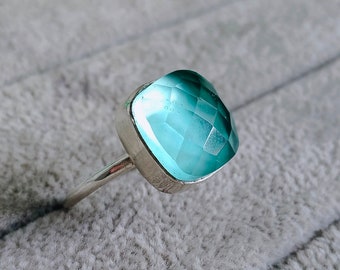Aquamarine Gemstone Ring: 925 Sterling Silver Statement Ring