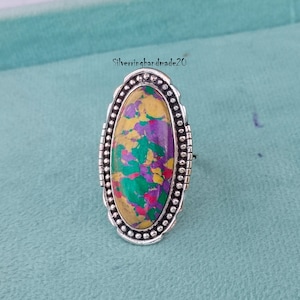 Mosaic Jasper Ring: Handmade 925 Sterling Silver Statement Band