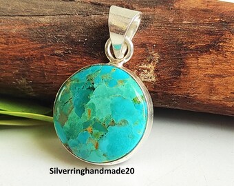 Mohave Turquoise Gemstone Pendant, 925 Sterling Silver, Handmade Neckless