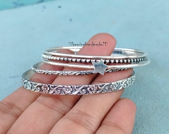 Sterling Silver Stacking Bangles Set: Handmade Designer Jewelry