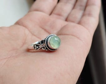 Prehnite Gemstone Ring: Handmade 925 Sterling Silver Band