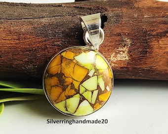 Honey Rose Dahlia Turquoise Pendant, 925 Sterling Silver, Handmade Jewelry