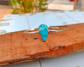 Handmade Pear Shape Larimar Bangle: 925 Sterling Silver Gemstone