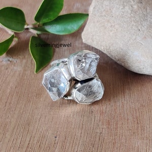 Natural 3 Herkimer Diamond Ring* 925 Sterling Silver* Herkimer Diamond Stone* Wonderful Ring* Beautiful Ring* Gemstone Ring* Free Shipping**