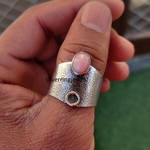 Pink Opal Ring: Handmade 925 Sterling Silver Band