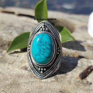 Handmade Turquoise Ring: 925 Sterling Silver Band Ring