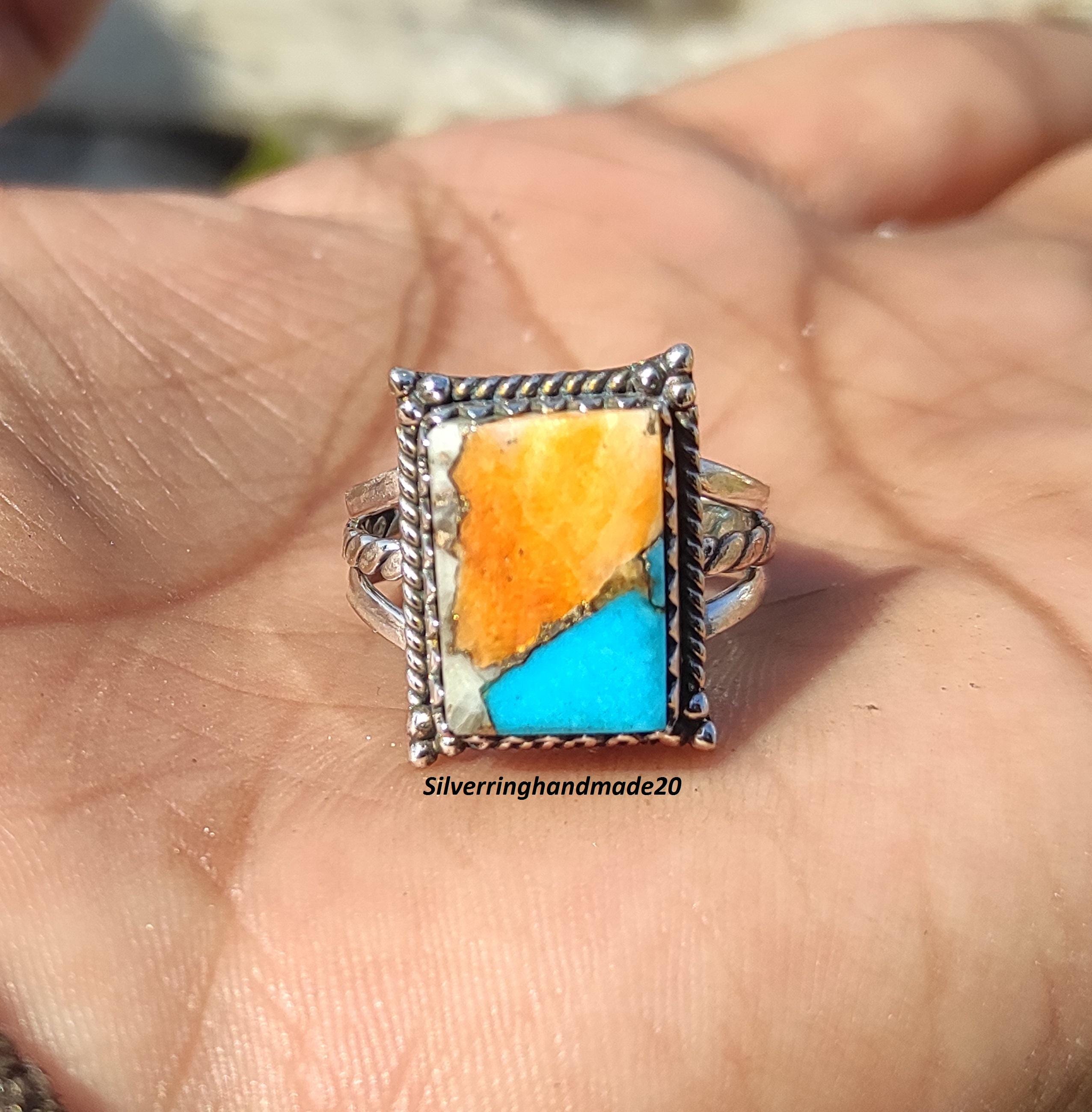 Handmade Oyster Copper Turquoise Ring: 925 Sterling Silver