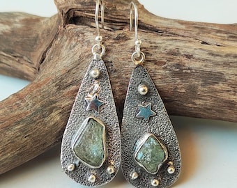 Raw Aquamarine Sterling Silver Earrings: Handmade Gemstone Jewelry