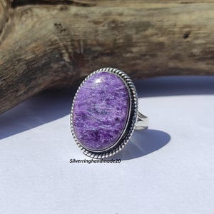 Naturlig Charoit-ring: Handgjord bohemisk armband i 925 sterlingsilver