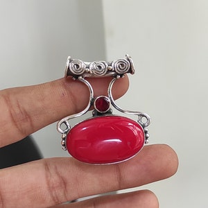 Handmade Red Coral Pendant: 925 Sterling Silver Boho Jewelry