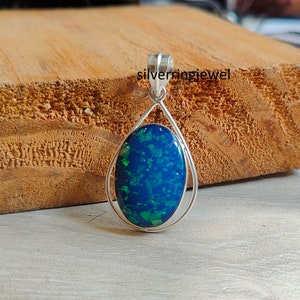 Australian Opal Pendant: Oval Blue Gemstone, 925 Sterling Silver