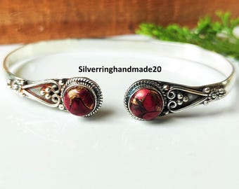 Handmade Red Rose Dahlia Turquoise,925  Sterling Silver, Adjustable Jewelry