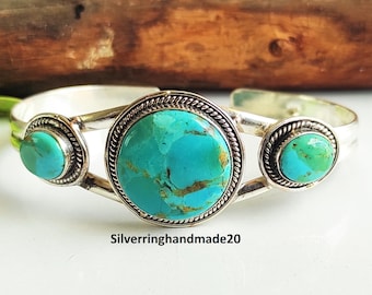 Handmade Mohave Turquoise Bangle, 925 Sterling Silver, Adjustable Jewelry