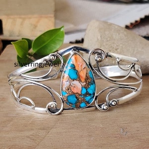 Handmade Oyster Copper Turquoise Sterling Silver Bangle