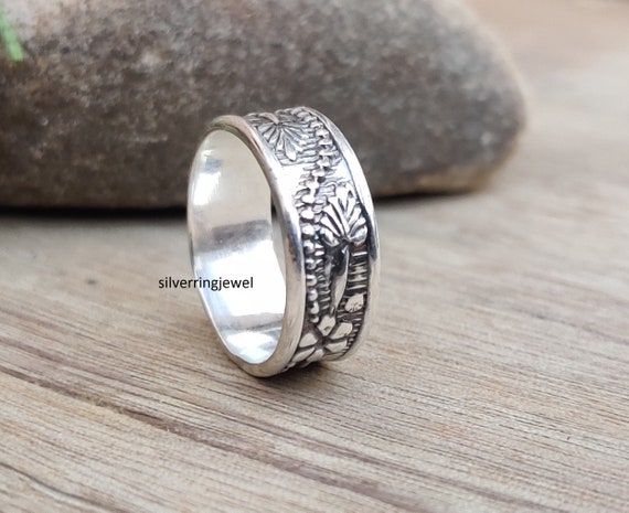 Handmade Floral 925 Sterling Silver Band Ring: Indian Jewelry