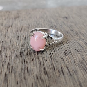 Oval Pink Opal Ring: 925 Sterling Silver Band Ring