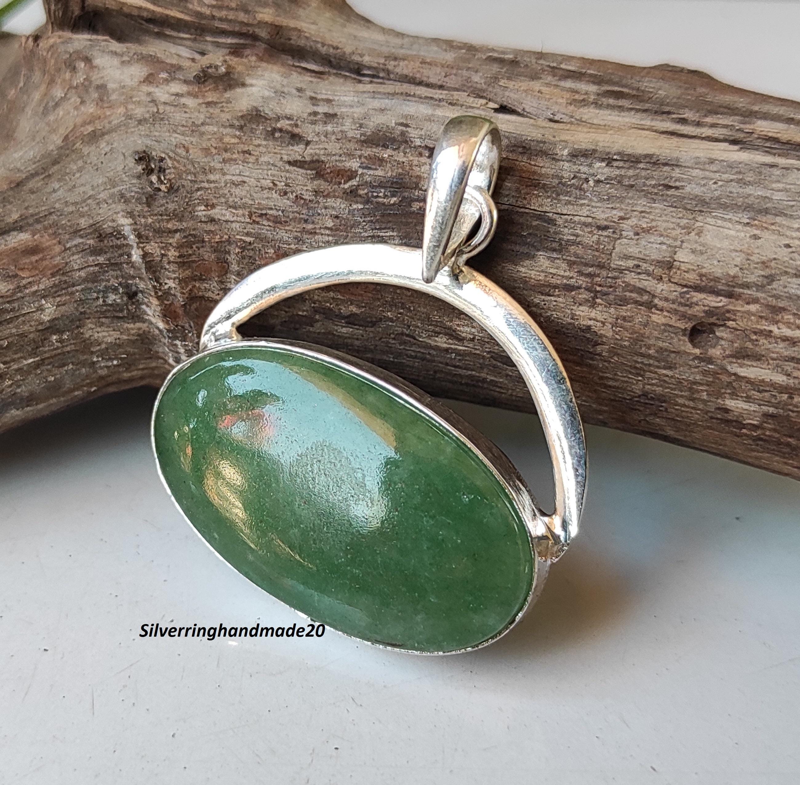 Handmade Green Jade Pendant: 925 Sterling Silver Gemstone - Etsy