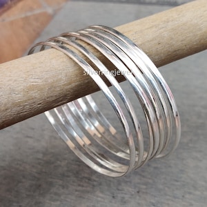 Handmade Sterling Silver Stacking Bangles - Set of 7