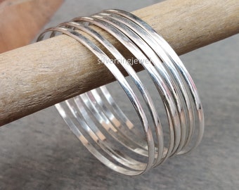 Handmade Sterling Silver Stacking Bangles - Set of 7