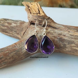 Handmade Pear Amethyst Earrings: 925 Sterling Silver Dangle