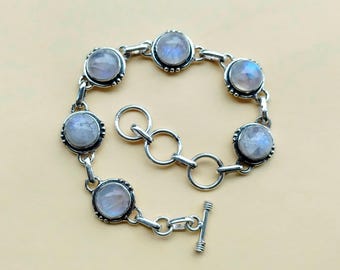 Rainbow Moonstone Bracelet: Handmade 925 Sterling Silver Adjustable Gemstone