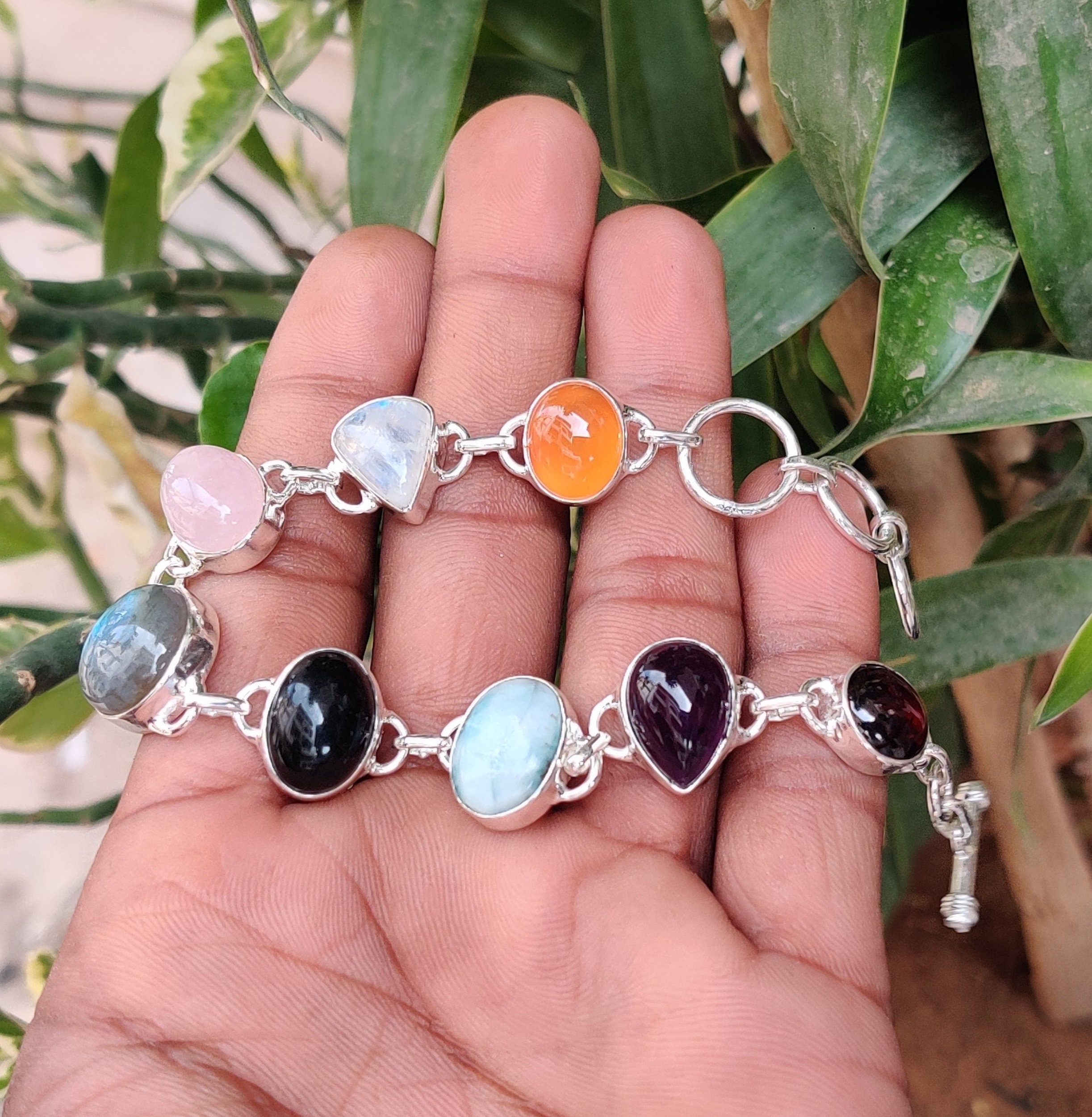 Handmade Sterling Silver Eight Gemstone Bracelet - Etsy