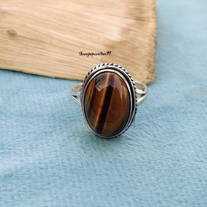 Tiger Eye Ring: 925 Sterling Silver, Handmade Boho Jewelry