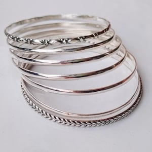 Handmade Sterling Silver Bangle Set: Designer Stackable Bangles