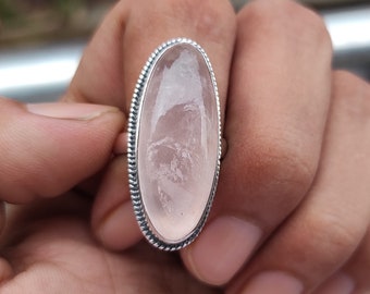Handmade Rose Quartz Ring: 925 Sterling Silver Boho Jewelry