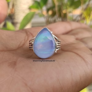 Blue Aurora Opal  Ring: Handmade 925 Sterling Silver