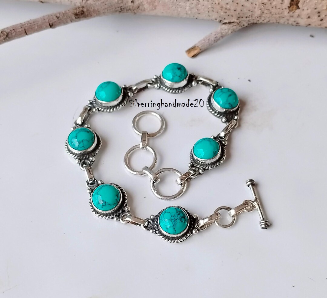 Turquoise Bracelet: Handmade 925 Sterling Silver Adjustable