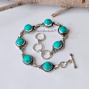Turquoise Bracelet: Handmade 925 Sterling Silver Adjustable Gemstone Bangle