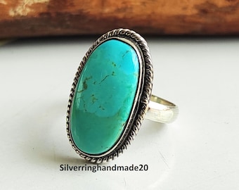 Mohave Turquoise Gemstone Ring, 925 Sterling Silver, Statement Jewelry