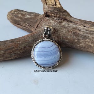 Blauer Spitze Achat Anhänger, 925 Sterling Silber, Edelstein Anhänger, Runder Designer Anhänger, Handgefertigter Anhänger, Beeindruckender Anhänger, Geschenke für Sie