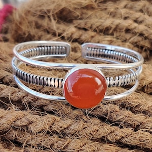Handmade Carnelian Bangle: 925 Sterling Silver Gemstone Bangle