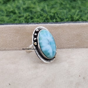 Handmade Oval Larimar Ring: 925 Sterling Silver Band