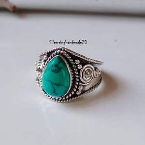 Handmade Turquoise Gemstone Ring: 925 Sterling Silver Band