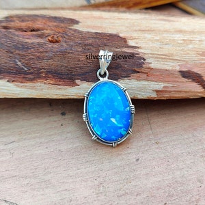 Australian Opal Pendant: Oval Blue Gemstone, Indian Jewelry