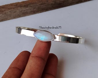 レインボームーンストーンバングル：ハンドメイド925スターリング 