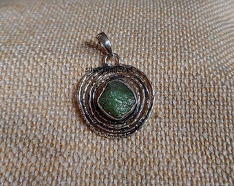 Emerald Gemstone Pendant* Raw Stone Pendant* 925 Sterling Silver* Statement Pendant* Designer Pendant* Stylish Pendant* Gift For Women***