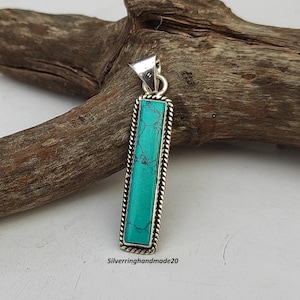 Colgante de turquesa con barra larga, plata de ley 925, colgante de piedra preciosa, colgante de diseñador, colgante hecho a mano, colgante encantador, regalo para San Valentín