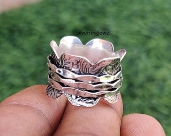 Sterling Silver Spinner Ring: Three-Tone Anxiety Fidget Jewelry