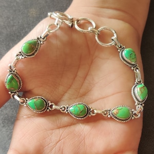 Green Copper Turquoise Bracelet: Adjustable Sterling Silver Jewelry